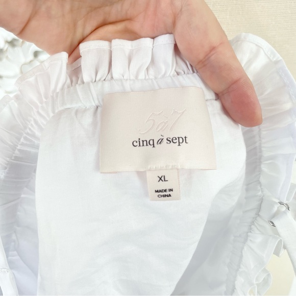 {Cinq a Sept} Ivee White Cotton Poplin Bubble Crop Top, Size XL - Picture 7 of 8